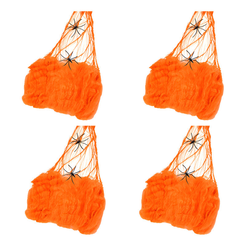Pack Telaraña Halloween Decoración Color Naranja(4 Unidades)