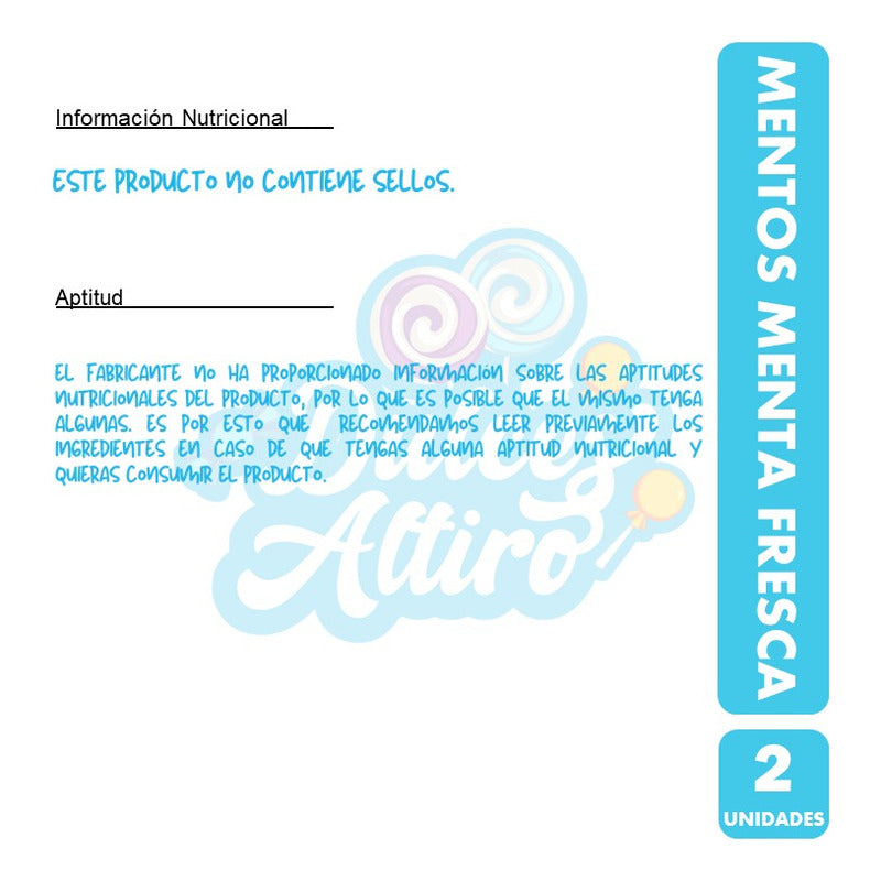 Chicle Mentos Sabor A Menta - Azul - Sin Azúcar(pack Con 2u)