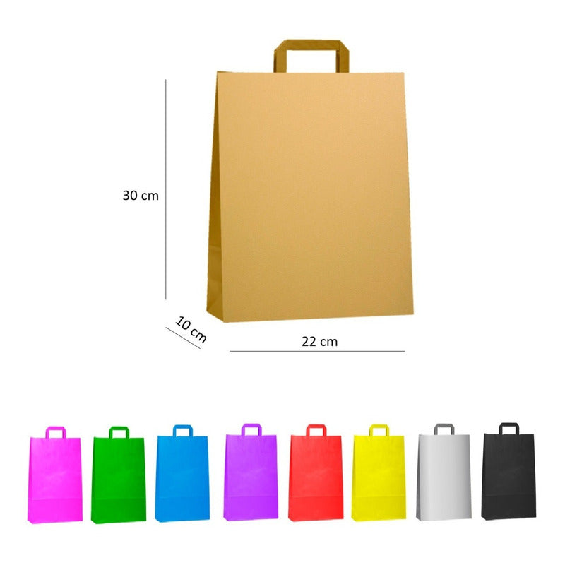 Bolsas De Papel Kraft 22x30x10cm, Con Manilla (50 Unidades)