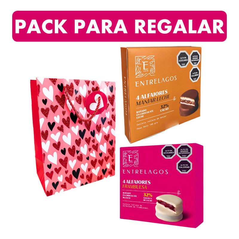 Pack Alfajor Frambuesa + Alfajor Manjar Entrelagos + Bolsa