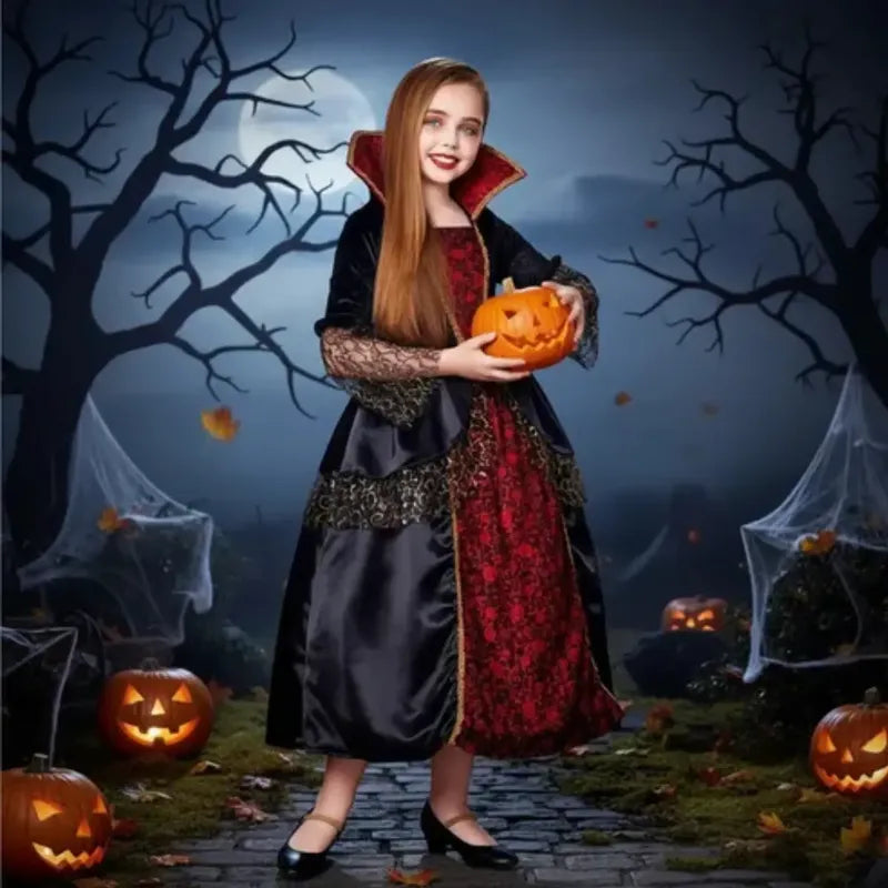 Disfraz Vestido Vampiresa  Infantil Niña Especial Halloween Rojo 10-12