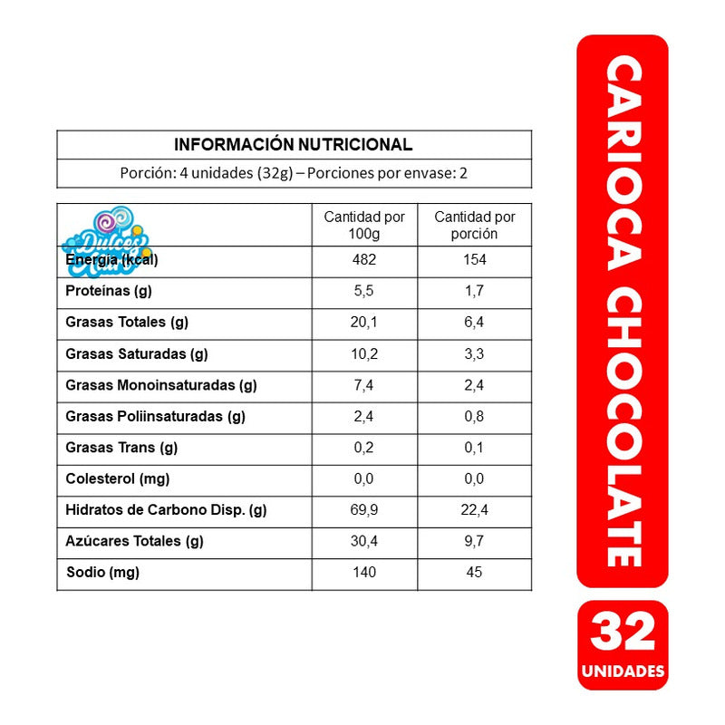 Carioca Sabor Chocolate - Galleta De Fruna (caja Con 32un)