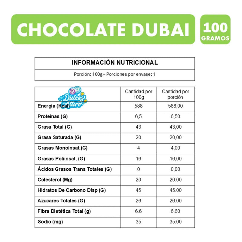 Chocolate Dubai Sabor Pistachio & Kadayif - Barra 100g