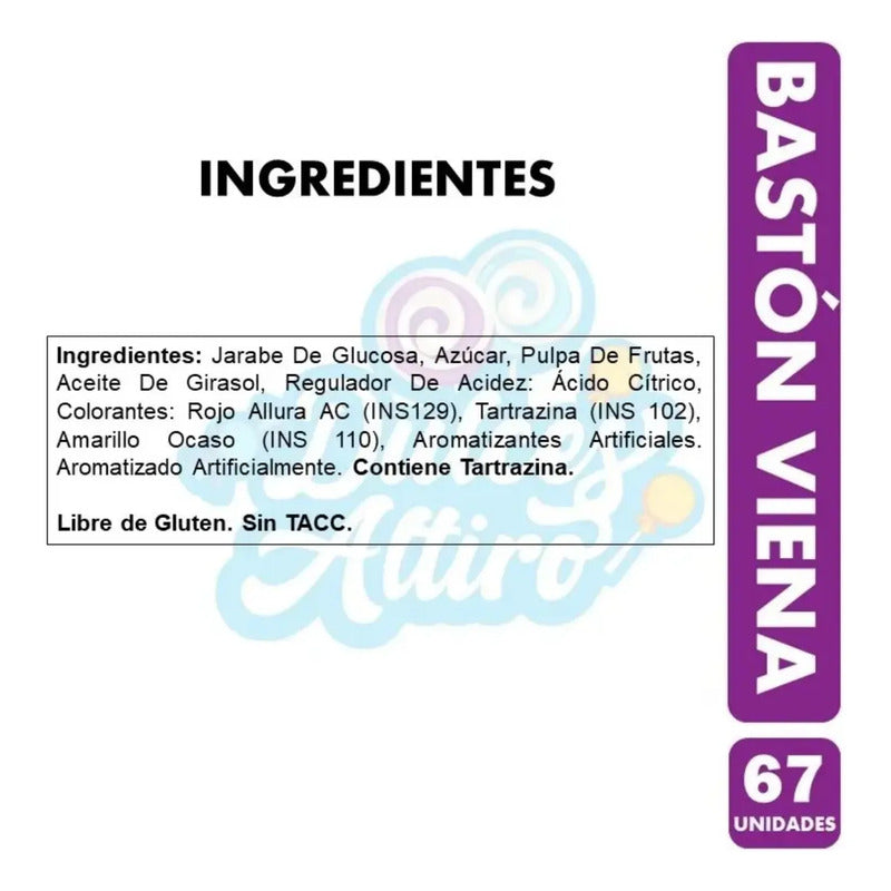 Caramelos Bastón Viena De Arcor - Sabor Frutas (470gr)