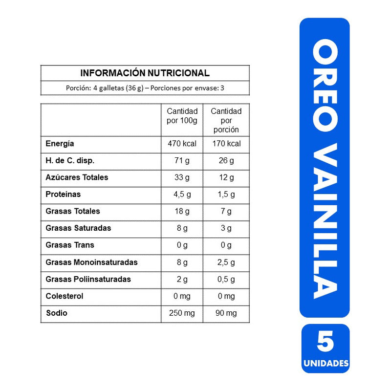 Galletas Oreo Sabor Vainilla - Para Colación (pack 5 Uni)