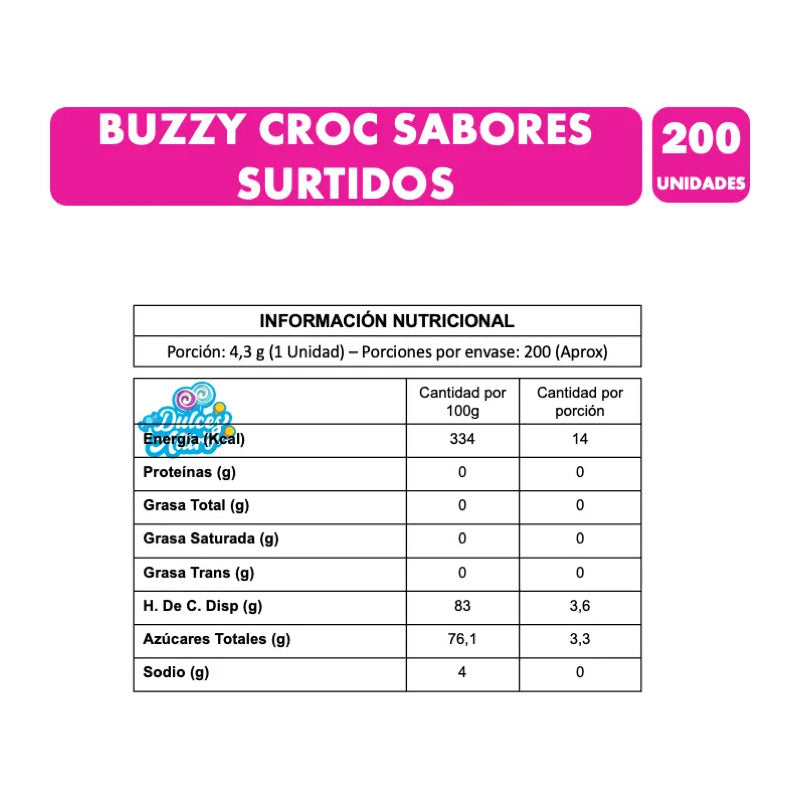Chicles Croc Sabores Surtidos Con Centro Líquido Buzzy 200un