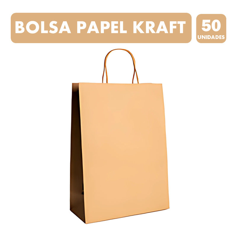 Bolsas De Papel Kraft 22x30x10cm, Con Manilla (50 Un)