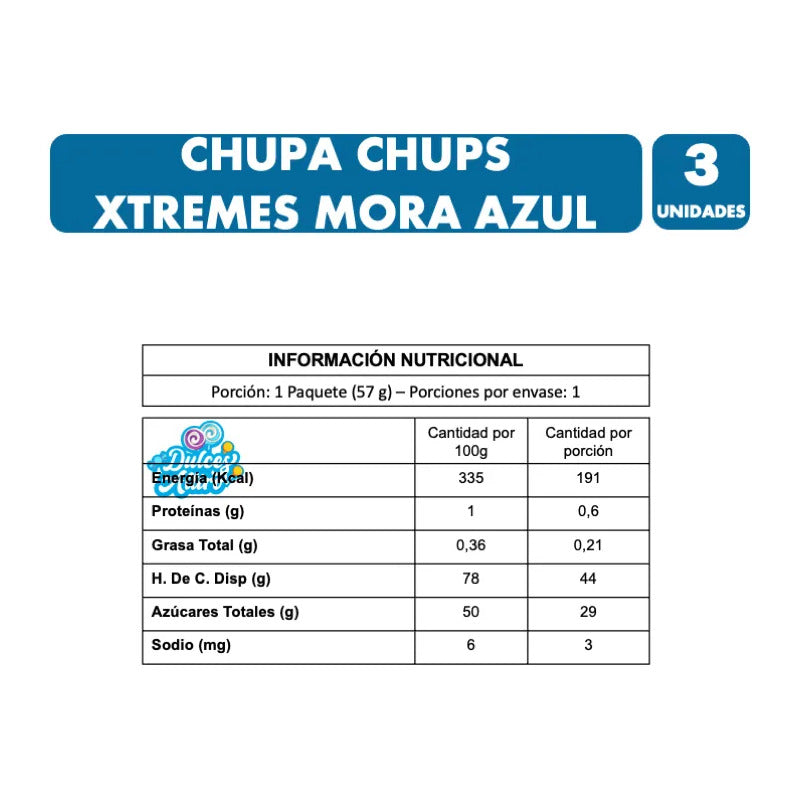 Gomitas Ácidas Xtremes Chupa Chups - Sabor Mora Azul (3 Uni)