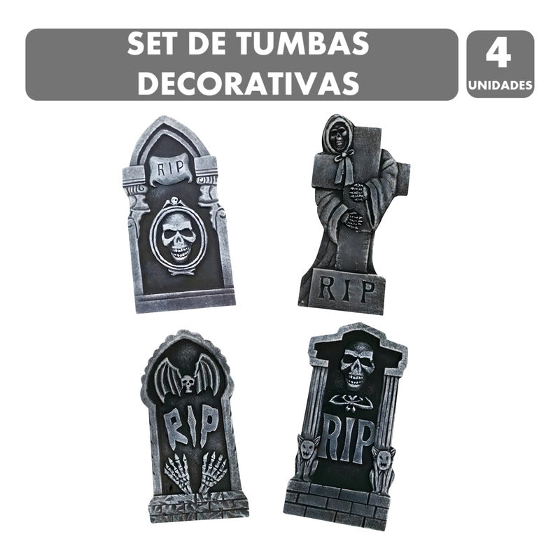 Lapidas Decorativas Especial Halloween-pack De 4 Tumbas 42cm