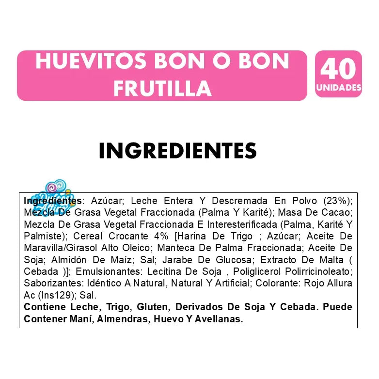 Huevito De Chocolate Bon O Bon Frutilla (bandeja Con 40 Uni)