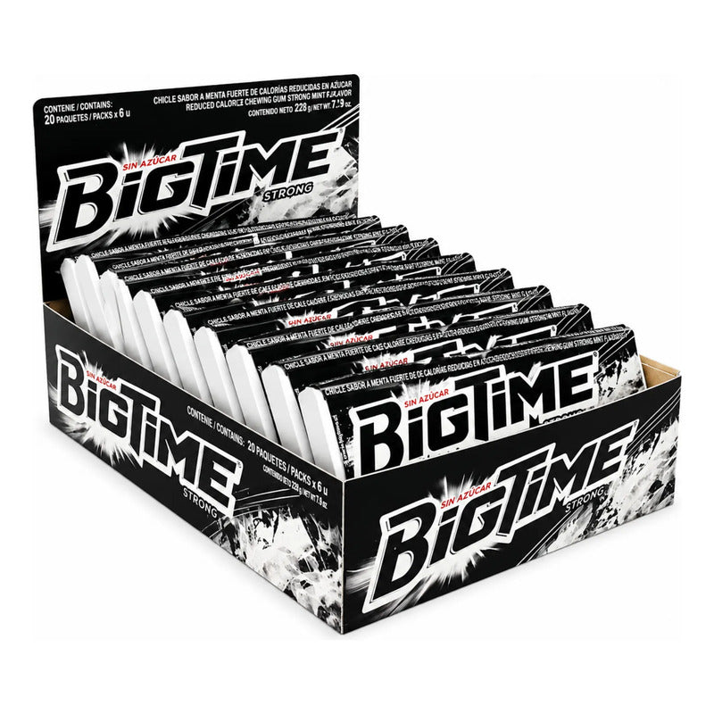 Bigtime Strong Negro Chicle Sin Azúcar Caja 20 Unidades