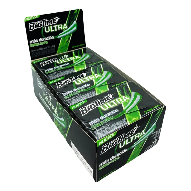 Chicle Bigtime Ultra Green Mint Sin Azúcar (caja 12 Uni)