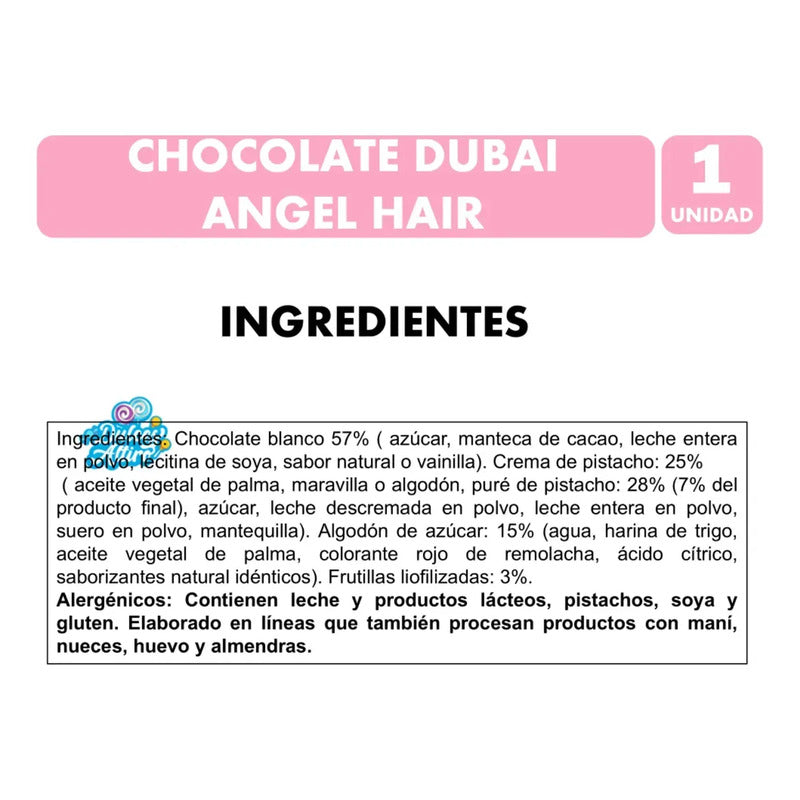 Chocolate Blanco Angel Hair Dubai 80 G Pistacho Fresa
