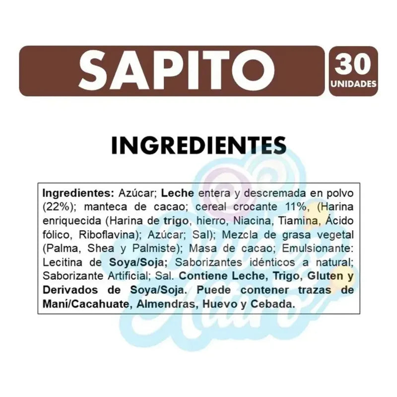 Sapito Chocolate Relleno De Arcor - Bolsa Con 30 Unidades