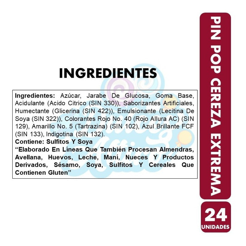 Dulces Pin Pop Cereza Extrema, Ambrosoli - Bolsa 24 Coyacs.