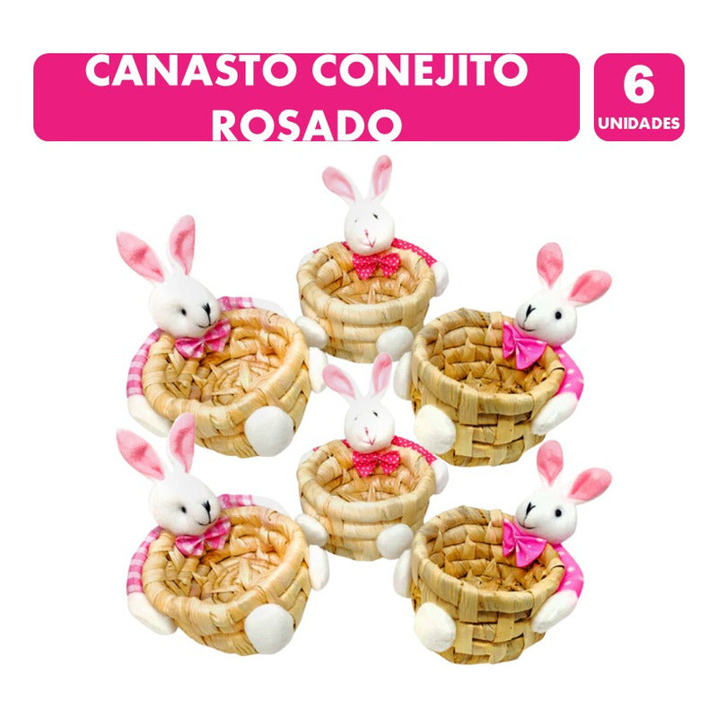 Pack Canasto Huevos De Pascua-canasto Conejo Rosa(pack De 6)
