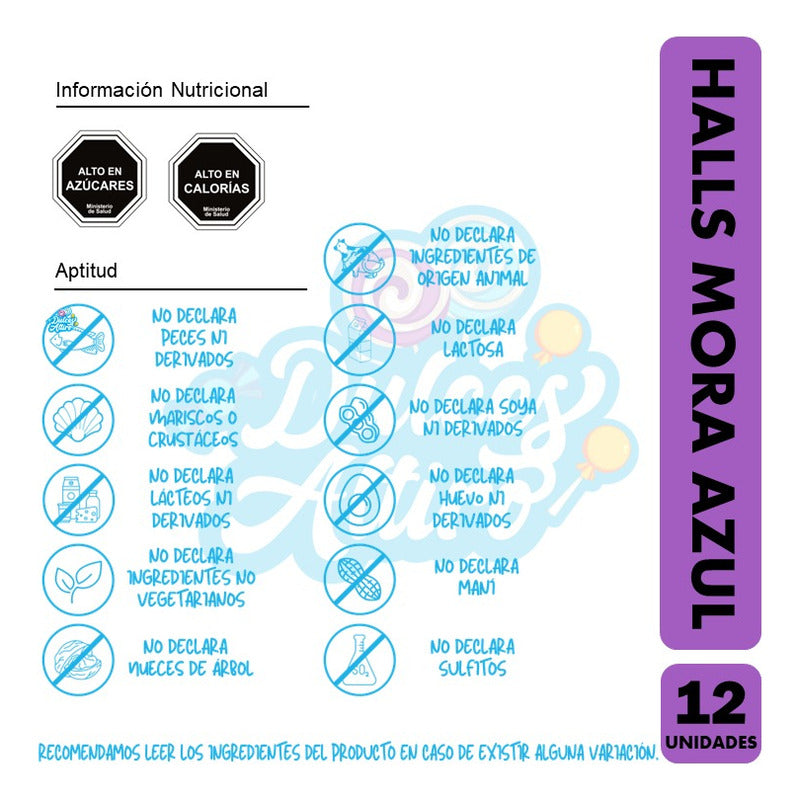 Halls Caramelos Refrescante - Sabor Blueberry (caja Con 12u)