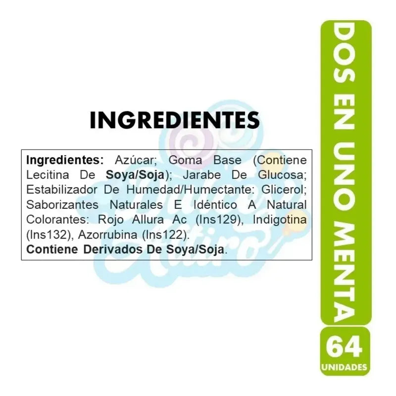 Chicle Dos En Uno Sabor A Menta - Display 64 Unidades