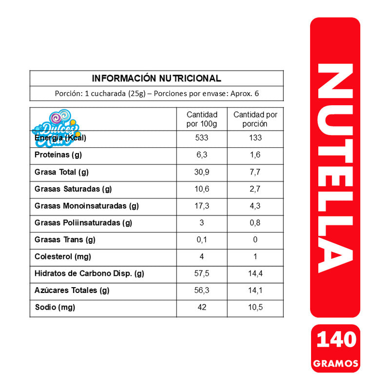 Nutella -crema De Avellanas De Ferrero Frasco Pequeño (140g)