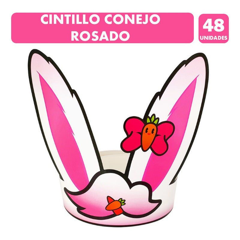 Cintillo De Orejas De Conejo De Carton Rosado (pack De 48u)