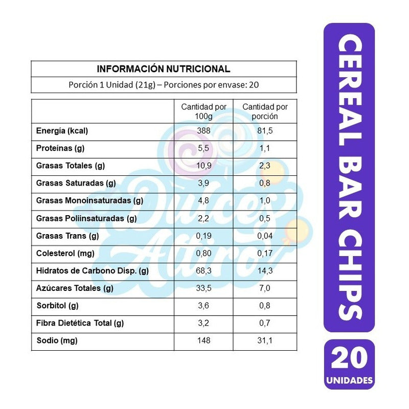 Cereal Bar Chips Chocolate Display 20 Unidades 21 Gr