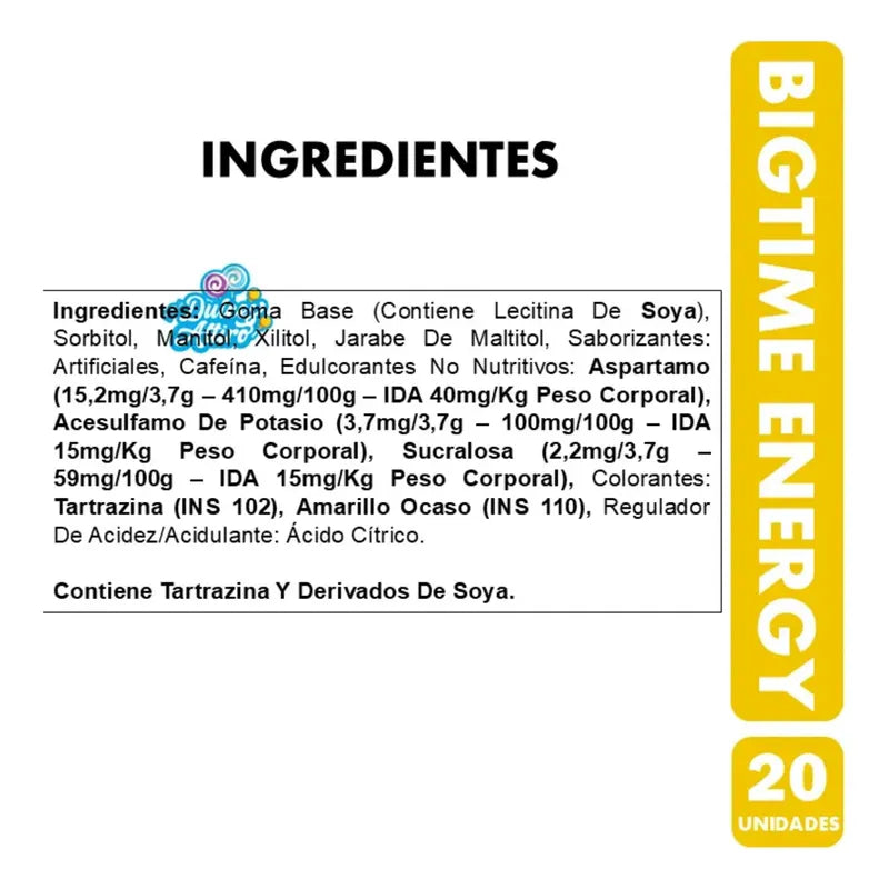 Chicle Bigtime Energy Sabor Guaraná De Arcor (caja 220gr)