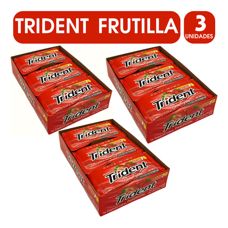 Trident Fresa - Frutilla Chicle Pack De 3 Cajas De 18un C/u