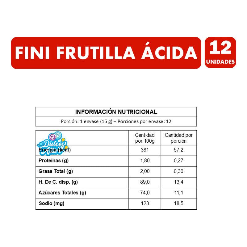 Gomitas Fini Tubos Sabor Frutilla Ácida (display 12 Uni)