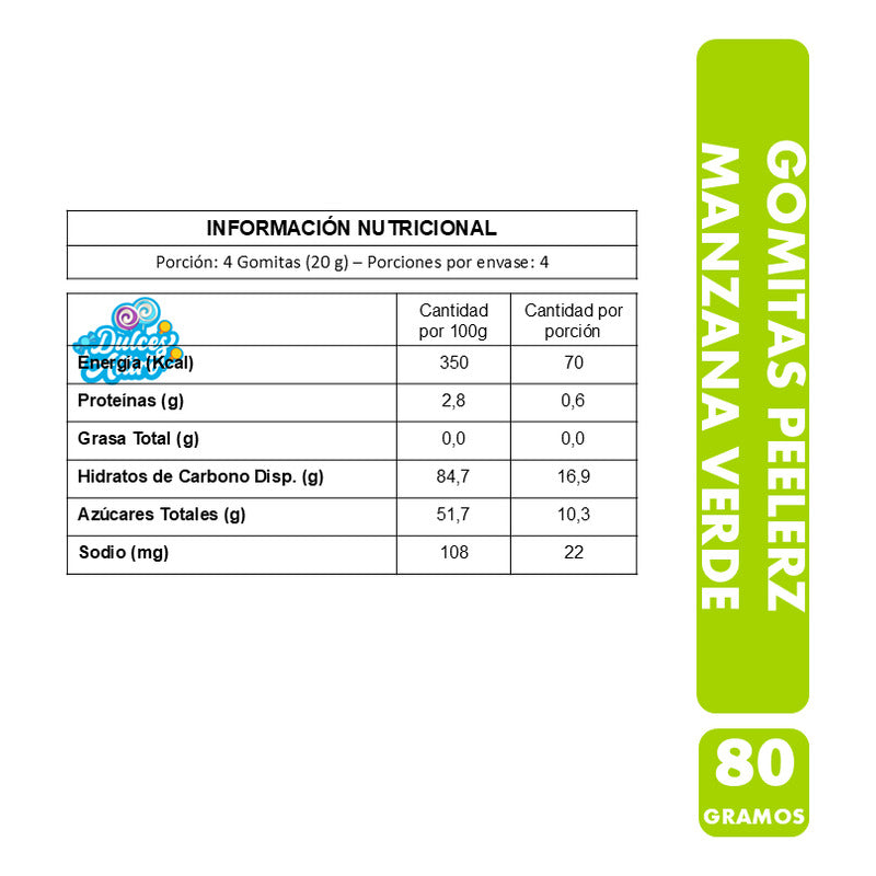 Gomitas Virales Peelerz Sabor Manzana Pelables Sin Gluten