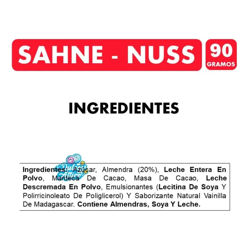 Sahne Nuss -  Barra De Chocolate Con Almendras (90g)