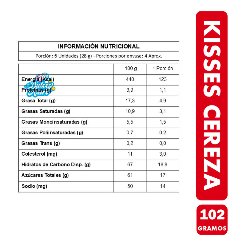 Kisses - Chocolate Con Sabor A Cereza (caja Con 102 Gramos)
