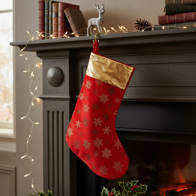 Bota Navideña Con Diseño Para Colgar O Rellenar - 32cm Rojo Bota Navideña Con Diseño Brillante