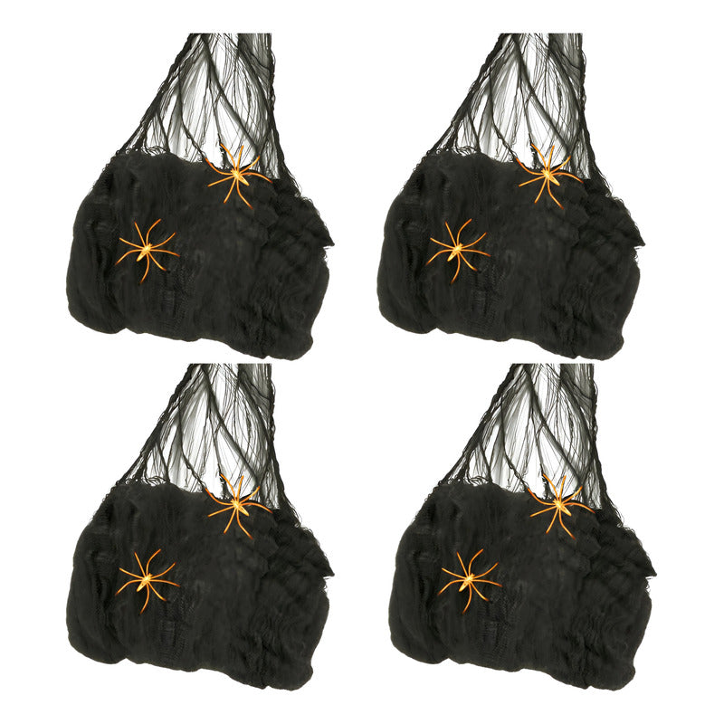 Pack Telaraña Halloween Decoración Color Negro (4 Unidades)