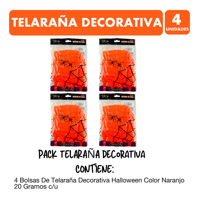 Pack Telaraña Halloween Decoración Color Naranja(4 Unidades)