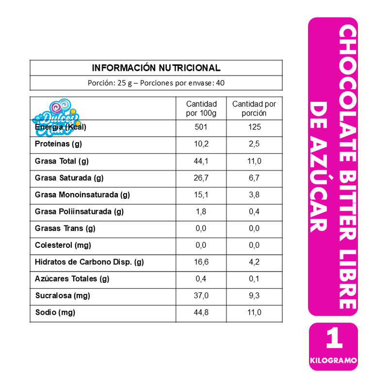 Cobertura Chocolate Bitter 85% Libre De Azúcar Neucober