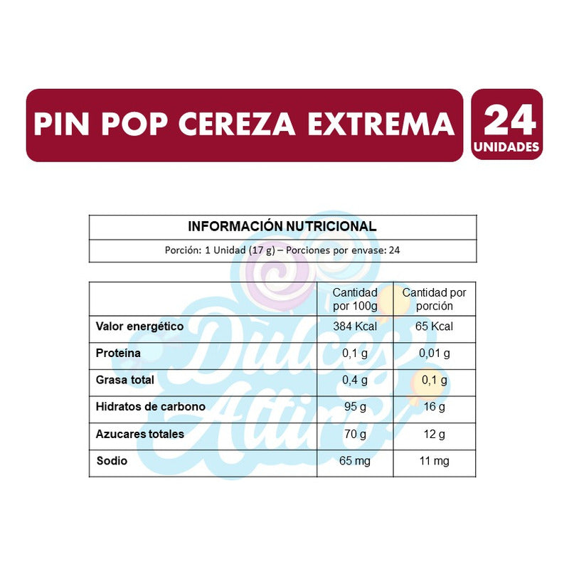 Pin Pop Cereza Extrema Coyac Con Chicle (bolsa Con 24 Uni)