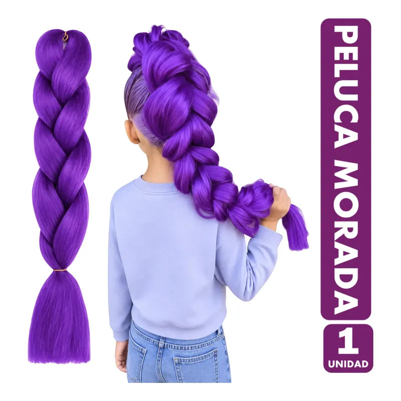 Extensión Peluca Trenzada Para Disfraces Color Lila (60cm) Violeta Oscuro Standar