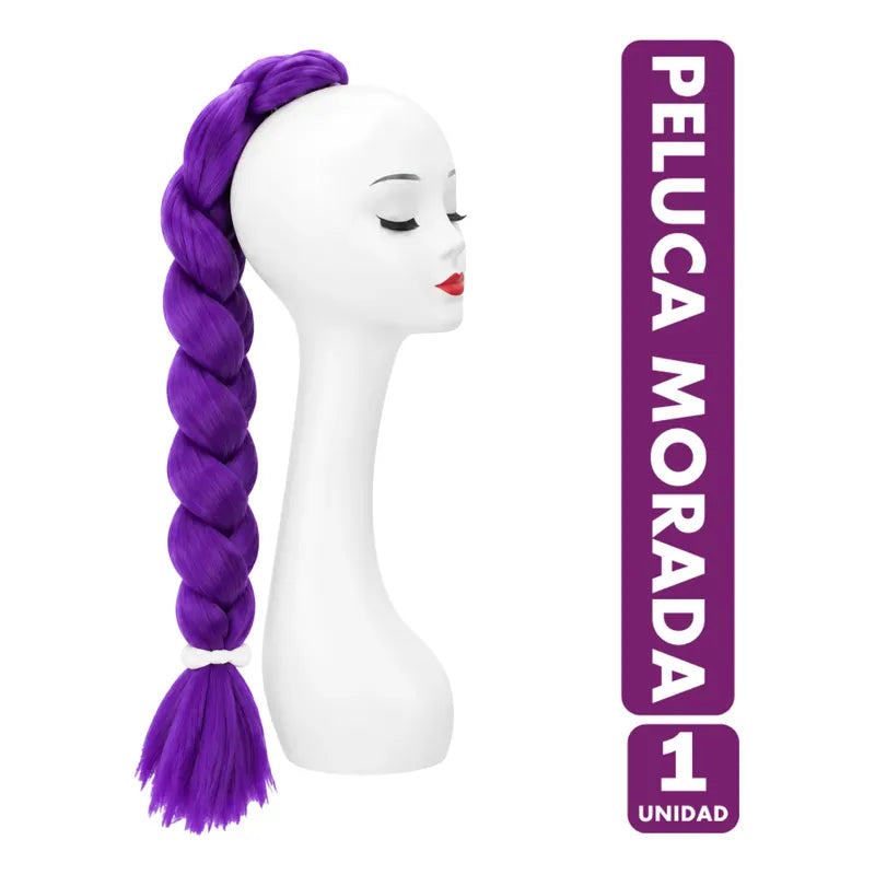 Extensión Peluca Trenzada Para Disfraces Color Lila (60cm) Violeta Oscuro Standar