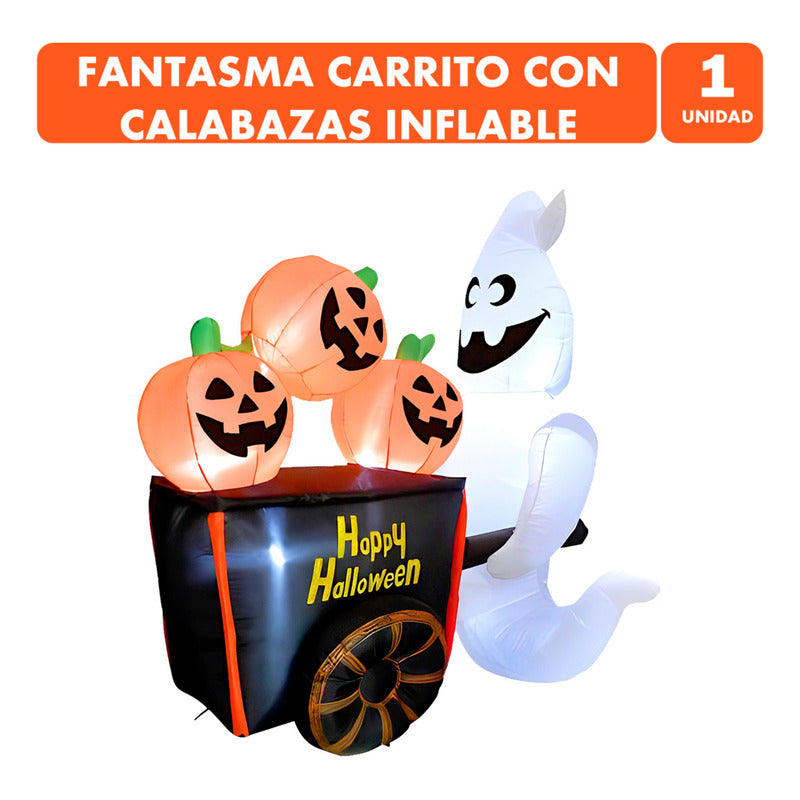 Inflable Halloween Gigante Fantasma Con Carrito Led (170cm) Blanco Y Naranjo