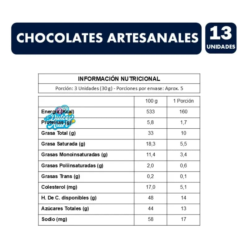 Caja De Bombones De Chocolates Surtidos Entre Lagos (13un)
