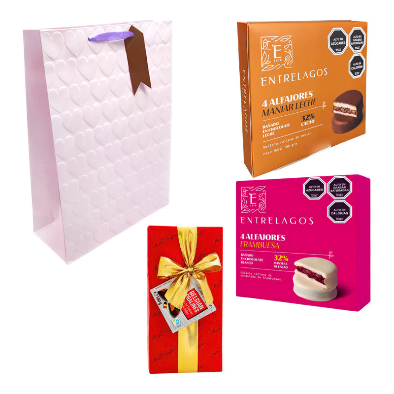 Pack Alfajores Entrelagos + Bombones + Bolsa De Regalo