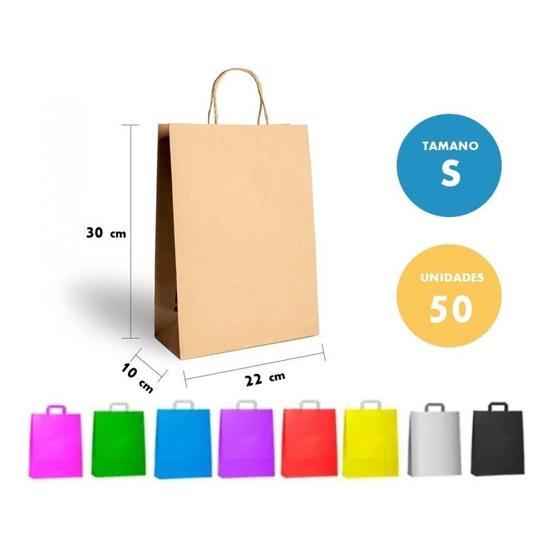 Bolsas De Papel Kraft 22x30x10cm, Con Manilla (50 Unidades)