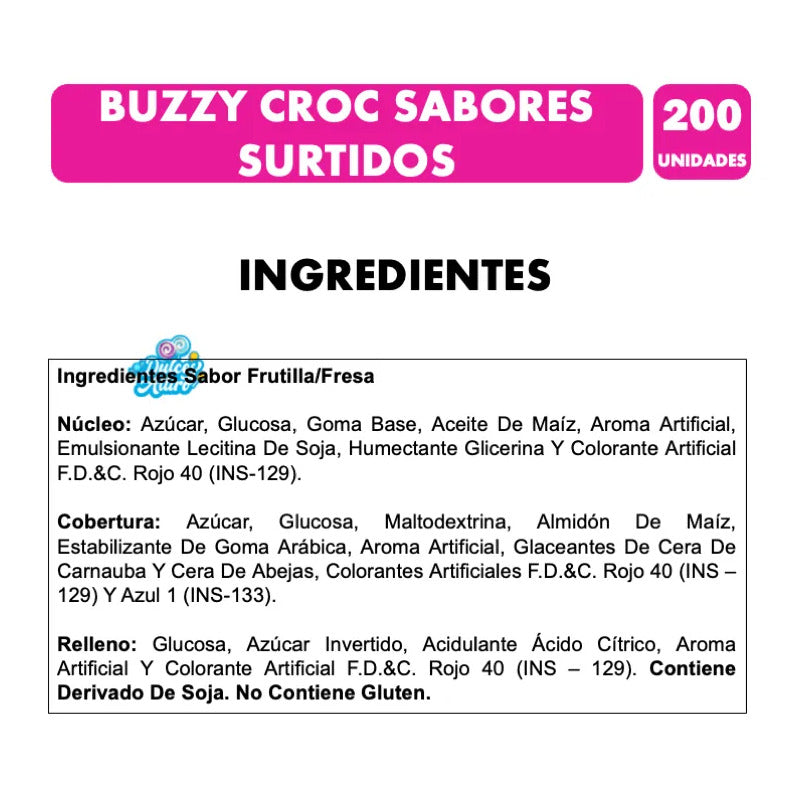 Chicles Sabores Surtidos Buzzy Croc Con Centro Líquido 200un
