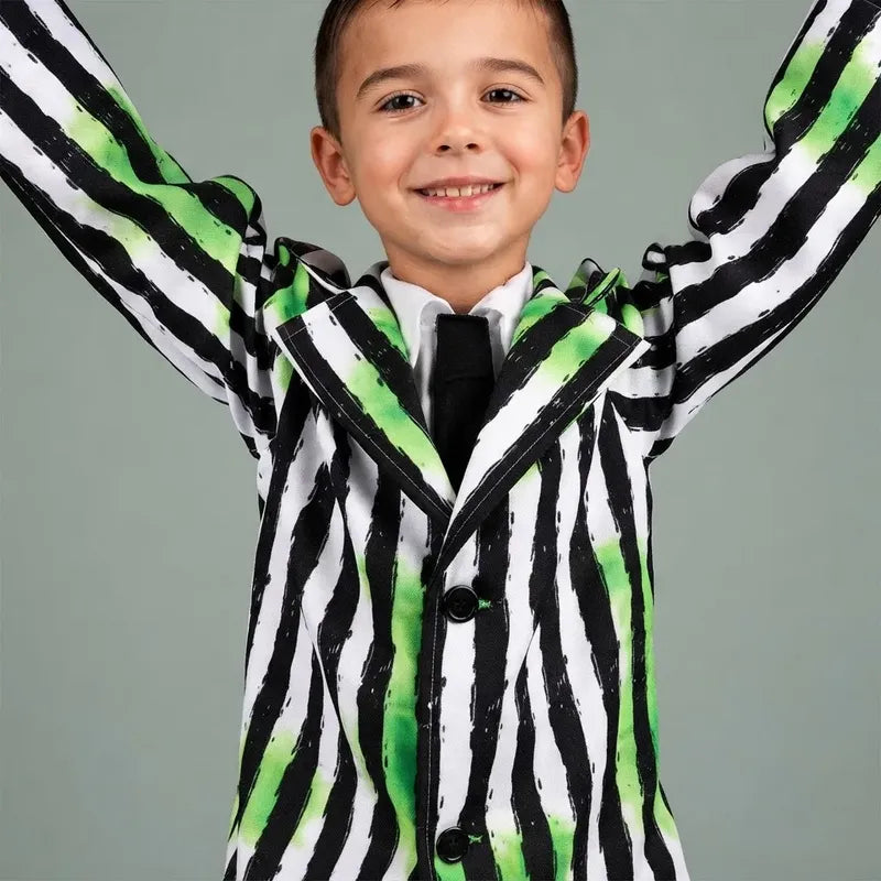 Traje De Rayas Infantil Talla 5-6 Especial Halloween Negro Blanco Verde 5-6