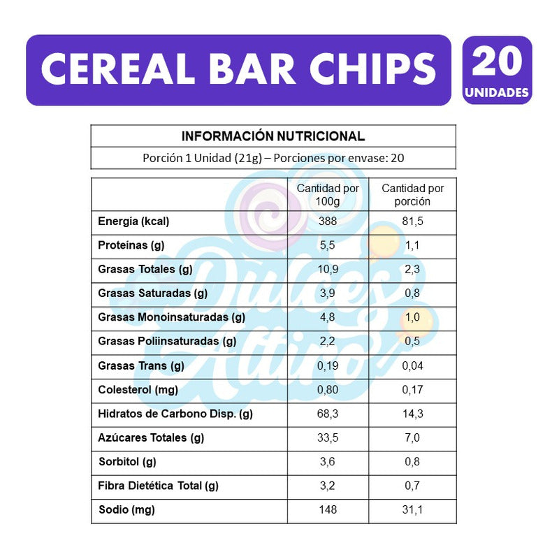 Barra De Ceral Bar Con Chips De Chocolate (caja Con 20un)