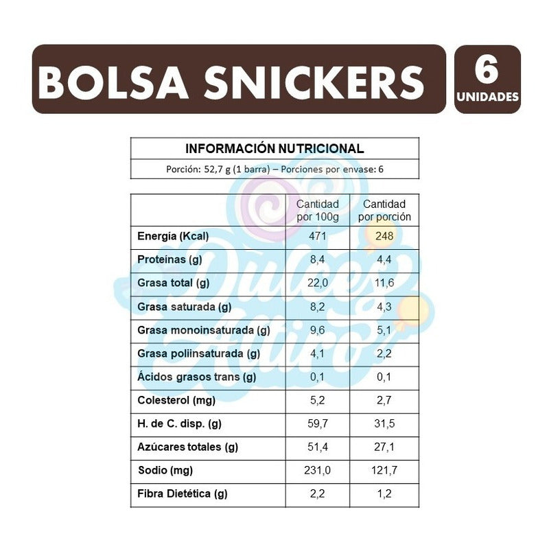 Chocolate Snickers Bolsa Con 6 Unidades