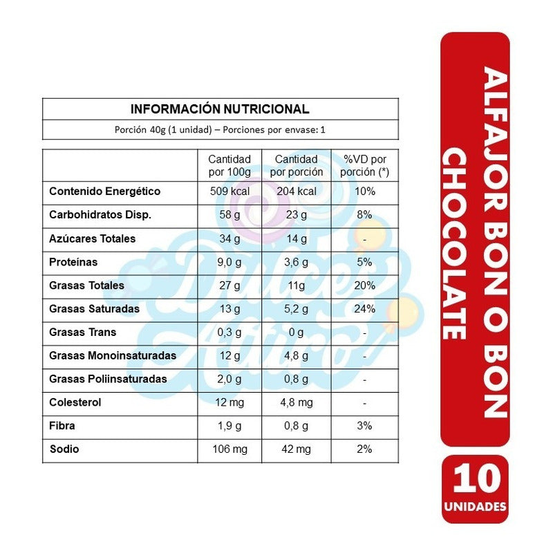 Pack Alfajor Bon O Bon Sabor Chocolate (pack De 10 Uni)