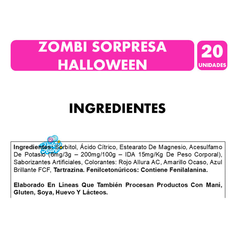Dulces Halloween - Caramelos Zombi Sorpresa (contiene 20 Un)