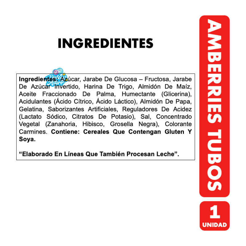 Amberries Tubos - Gomitas Rellenas Sabor Frutal (70 Gramos)