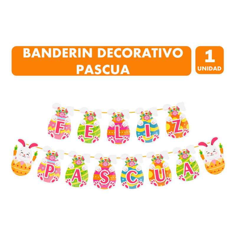 Especial Pascua - Banderín Decorativo Feliz Pascua 2 Metros Multicolor Banderín Pascua Huevitos